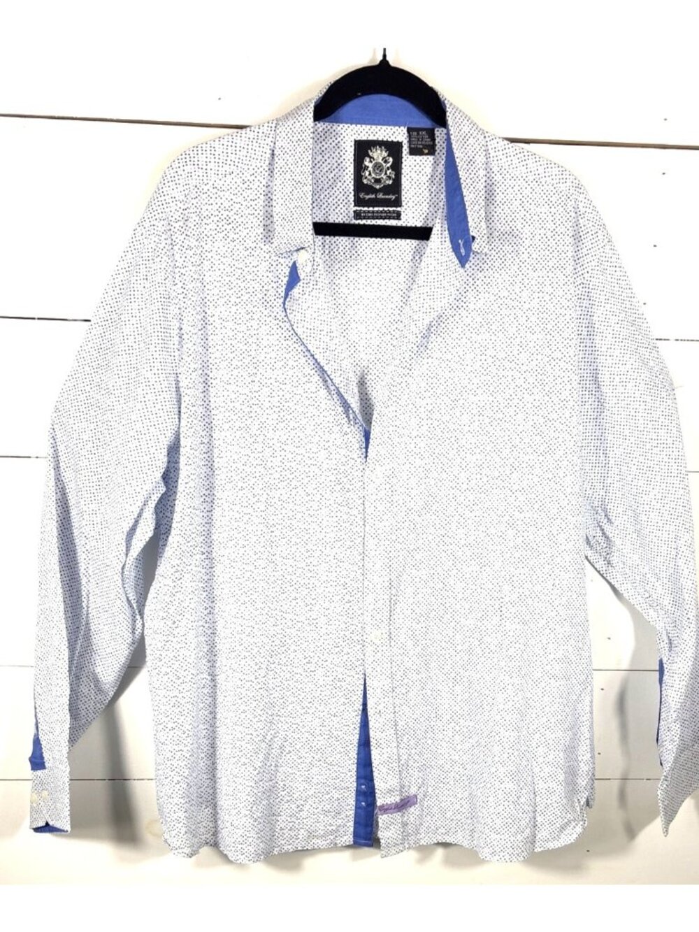 English Laundry XXL Blue Polka Dot Long Sleeve Button-Up Shirt 100% Cotton Mens